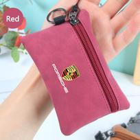Suede Portable Car Key Bag Zipper Wallet Card Coins Pouchs  For Porsche 911 718 Taycan Panamera Cayenne Macan Accessories raudona