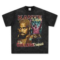 Hip Hop Wt-Shirt Es Hooded Sweater Kan Retro Cotton Crew Neck Washed High Street Short Sleeve T Print Ye Heavy S