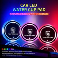 2PCS Car Water Cup Coasters LED Light Holder Mat For Porsche Panamera Cayenne Taycan 911 718 Macan Carrera-GT 928 968 Sticker