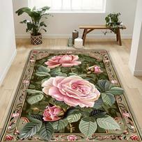 Soft & Non-Slip Pink Rose Pattern Area Rug - Durable, Easy-Clean Polyester Floor Mat for Living Room and Kitchen Decor 40x60cm