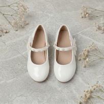 French White/Black Gentle Pearl Butterfly Princess Children's Soft Sole Leather Shoes 31 pilkšvai balta