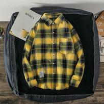 Checked Shirt Relaxed,fit Long,sleeved Shirt /summer Sun,protective Cardigan Versatile Outerwear Couples' Matching Set M geltona