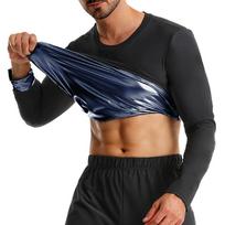 Men Long Sleeve Sauna Shirt Sweat Inducing Body Shaper Top Slimming T-Shirt for Workout Sports Exercise S tamsiai mėlyna spalva
