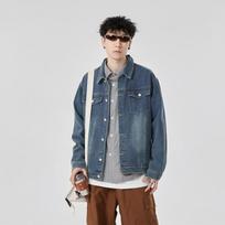 Autumn Men's Denim Washing Jacket Slim Hong Kong Style Tooling Versatile Handsome Casual Jacket Trendy Men's Clothing S mėlyna