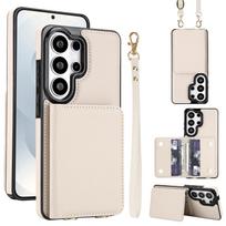 Crossbody Lanyard Credit Cards Wallet Leather Case for Samsung Galaxy S26 S25 Plus S24 FE S23 Ultra S22 S21 Strap Flip Cover For Samsung S26 balta