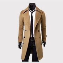 Autumn and Winter Long Double-breasted Windbreaker Men's Woolen Coat Slim Woolen Coat for Men M