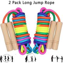 16FT Adjustable Double Dutch Jump Rope 2-Pack with Wooden Handles, Rainbow Skipping Rope for Teens, Outdoor Fun, School & Party – Compatible with