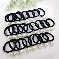 Large Pearl Cluster Thick Bracelet Large Capacity Black Hair Tie Set No. 1 - 25 pieces