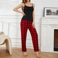 Thong Pajamas - Summer Sexy Lace-edge Two-piece Set for Ladies' Home Wear S juoda