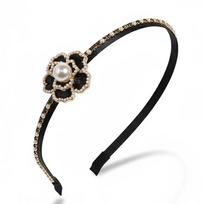 Classic Pearl Zirconia Royal Camellia Rose Headband Black Women's Headband Flower Crown Headband white