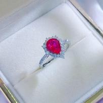 Elegant Ruby Water Drop Open Ring - Women's High-End European & American Luxury Red Corundum Jewelry Adjustable Open