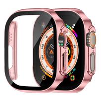 Screen Protector for Apple Watch Case Ultra 2 3 49mm Accessories Straight Edge Protective PC Bumper+Tempered Glass iWatch Cover 49mm Utra 1 2 3 rožinė