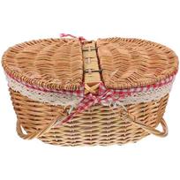 Rattan Picnic Basket Wicker Baskets Bulk Hamper with Lid Beach Woven Cloth Liners Travel 35X25X17CM