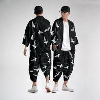 Vyriški Cosplay Yukata kelnės Kinietiško stiliaus japoniškas gatvės samurajus Harajuku kimono kostiumas kardiganas XS