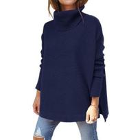 Turtleneck Batwing ilgomis rankovėmis, šonuose su skeltu briaunuotu rankogaliu megztinis megztinis žieminis vienspalvis Oversized šiltas megztinis megztinis Moteriški drabužiai S karališkos mėlynos spalvos