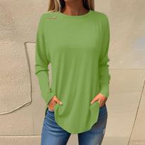 Tee Shirts For Women Fall Casual Long Sleeve Shirts Sweatshirt Solid Color Top Pullover L armijos žalia spalva