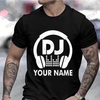 Clothing for Men Personalized DJ Music Headphones T-shirt Custom DIY Name Tshirts Singing Club Singer Birthday Custom Tees S smėlis