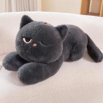 New Black Cat Plush Pillow Soft Stuffed Lying Cat Cushion Cute Sleeping Cat Doll Lovely Birthday Gift Idea for Cat Lovers 60cm