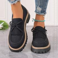 Women's Wide Width Loafer Flats, Tassel & Bowknot Chunky Heel Oxfords, European Style Winter Shoes for Women 36 juoda