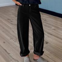 Ladies' Fashionable Color Straight Leg Pants With High Waist Drawstring Pockets And Elastic Waist Casual Pants M juoda