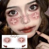 Miumi - Helovino slaugytojos veido makiažo lipdukas / Rinkinys 2 Sheets - F01 - Red beige
