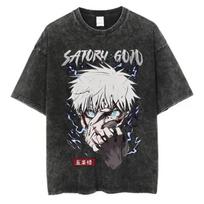Japanese anime Jujutsu Kaisen  summer New Unisexs Washed Tshirt Gojo Satoru pattern Unisex  Cotton ShortSleeve YK Shirt M