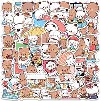 50pcsSet Bubu And Dudu Panda Bear Sticker Food Serise Waterproof Cartoon Bear and Panda Sticker Toys tamsiai pilka spalva