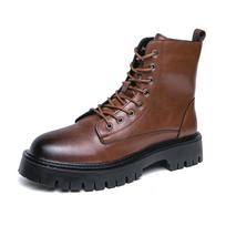 Men's Plus Size Retro Leather High-Top Martin Boots - Thick Sole, Lace-Up, Height-Increasing, Wear-Resistant, British Style Workwear Ankle Boots 43 juoda