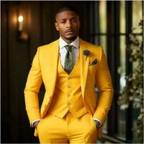 Three Piece Suit Sets Men Vest Long Pants Slim Fit Turn Down Collar Full Sleeve Blazers Ensemble Evening Formal Work 2026 Spring S geltona