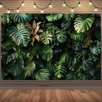 2D Tropical Monstera Wall Backdrop with Ferns Photography Background 47.2x31.5inch/120*80cm