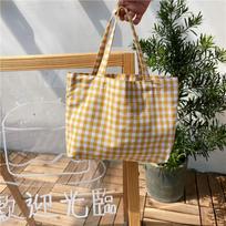 Sweet And Fresh Polyester Bento Bag Medium Sized Trendy Plaid Handbag For Daily Use geltona