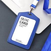 High Quality Genuine Leather Work Card Holder With Neck Lanyard Solid Color ID Card Cover Id Name Tag Business