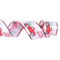 Charming 10 Meter Christmas Car And Tree Decor Sparkly Gold Printed Fabric Ribbon White Ribbon