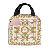 Golden Baroque And Damask Ornament Insulated Lunch Bag for Women Kids Portable Food Boxes Thermal Lunch Box Tote One Size