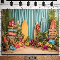 2D Flat Printing Tropical Backdrop, Surfboards Photography Background 47.2x31.5inch/120*80cm