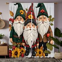 2Pcs Pack Hd Three Santa Claus Harvest Festival Sunflower Decorative Curtain White Tie Digital Printed Curtain Home Decor Sty W52H63inchW132H160cm