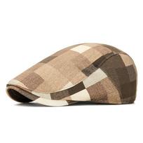 Unisex Spring & Summer Plaid Beret, British Style Duckbill Cap, Sun Protection Newsboy Hat, Youth Street Style. Adjustable chaki
