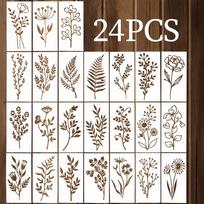 24Pcs/Set Reusable Floral Painting Template Spray-painted PET DIY Stencils Paper Washable Art Paint Stencils
