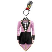 Unisex Kids Halloween Magician Costume Long Sleeve Sequin Checkerboard Zipper Tailcoat Bodysuit Bow Tie Headband 5-6 Years rožinė