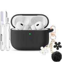 Silicone case for AirPods 1/2, comes with a shiny keychain and cleaning kit juoda
