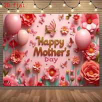 2D Mother's Day Photo Booth Backdrop with  Happy Mother's Day  and Romantic Floral Decor 47.2x31.5inch/120*80cm