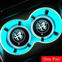 2pcs Car LED Smart Water Cup Mat USB Light Drink Holder Coaster for Alfa Romeo Logo 155 156 159 Giulia Mito Stelvio 4C GT Spider