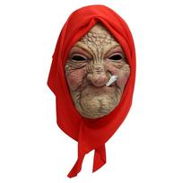 Red Scarf Horror Grandma Mask Latex Halloween Costume Props Halloween Smoking Granny Mask  Gift Toy smoking granny