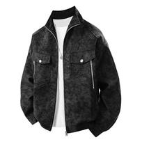 Updated Spring and Autumn Mens PU Hong Kong Style Leather Jacket Lapel Motorcycle Jacket Leather Jacket Relaxed Fit Leisure Jacket Top M