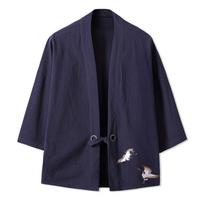 Men Kimono Crane Embroidery Harajuku Japanese Style Cardigan Casual Men Samurai Costume Yukata Asian Clothes Men Jackets M