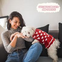 T02C!Small Dog Sweater Dress Winter Warm Dog Princess Dress For Female Girls Red Heart Puppy Dress Dog Pullover Knitwear