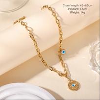 Sun Blue Eyes 18K Stainless Steel Anti-allergic Eyelid Pendant Necklace, Colorfast Ins Style Niche Jewelry 18K auksas