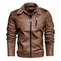 Vyriška retro motociklinė odinė striukė su stačia apykakle, slim fit, madinga, pliušinė odinė striukė M