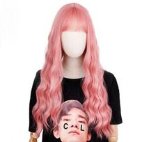 LISI HAIR 24  ilgas Sakura rožinis perukas su kirpčiukais Vandens banguotas perukas Sintetinio pluošto perukas Moteriškas ilgas perukas Natūralūs perukai Cosplay/Daily/ Party Perukas