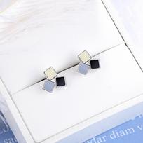 925 Sterling Silver Classic Generous Mixed Color Epoxy Square Stud Earrings for Women Jewelry Boucle D'oreille Oorbellen S-E799